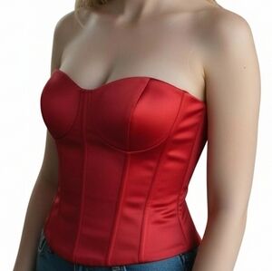 Cherry Red Strapless Peplum Hem Bustier Corsrt Top Sz 8